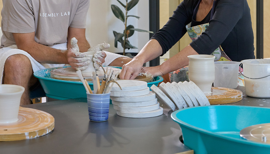 Pottery class with instructor